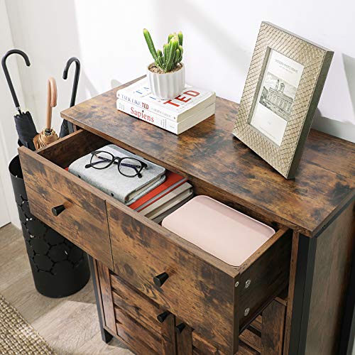 Floor Cabinet, Freestanding Cabinet with 1 Drawer and Shelf, Kitchen Storage Cabinet, Louvered Doors, for Living Room, Hallway, Office, Bedroom, Rustic Brown