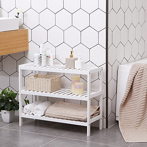 Bamboo Shoe Rack, 3-Tier Storage Shelf, 70 x 26 x 55 cm (W x D x H), ideal for Hallway, Bathroom, Living Room and Corridor, White