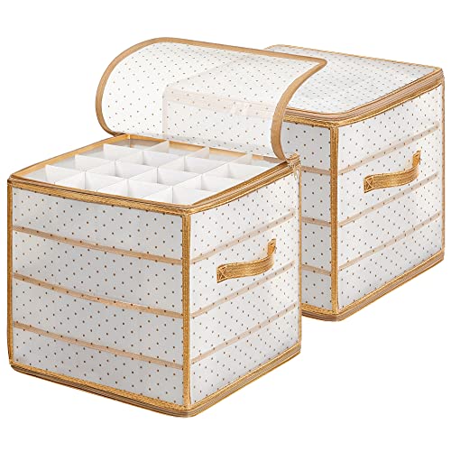 Plastic Christmas Ornament Storage Boxes, 2 Pack Christmas Ball Organisers, Keeps 128 Holiday Ornaments and Holiday Decor, Removable Dividers, Semi-Transparent and Golden