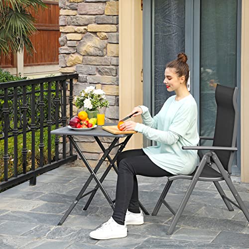 Folding Garden Chair, Outdoor Chair with Durable Aluminum Structure, 8-Angle Reclining Backrest, Max. Capacity 150 kg, Black