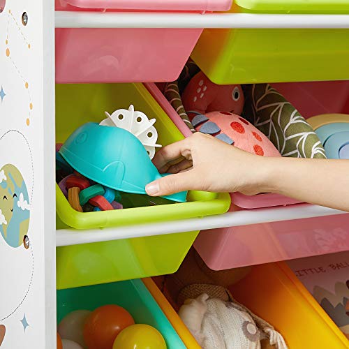 Toy Shelf, Toy Organiser, Nursery Shelf with 16 Removable PP Plastic Boxes, for Nursery, Playroom, School, Yellow, Light Green, Pink and Samar Green