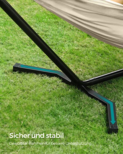 Hammock with Stand, 210 x 150 cm Hammock, 5 Adjustable Heights, Portable Hammock with Metal Frame, Load Capacity 240 kg, Patio, Garden, Yard, Black Stand and Beige Hammock