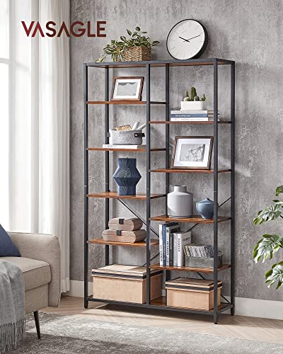 Bookcase, Bookshelf 5 Tier, Standing Display Storage Rack, for Living Room, Office, Study, Bedroom, Kitchen, Easy Assembly, Industrial Style, Rustic Brown and Black