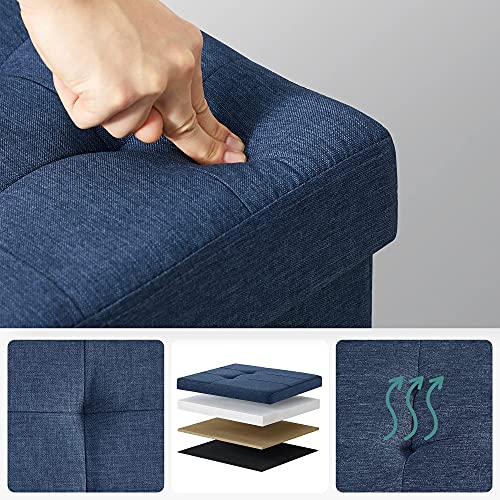 Storage Ottoman Bench, Chest with Lid, Foldable Seat, Bedroom, Hallway, Space-saving, 80L Capacity, Hold up to 300 kg, Padded, Dark Blue