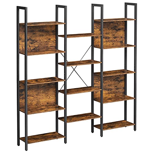 Bookcase, Bookshelf with 14 Storage Shelves, Metal Frame, Living Room, Study, Office, Industrial Style, 158 x 24 x 166 cm, Rustic Brown and Black