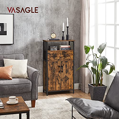 Storage Cabinet, Multipurpose Sideboard with Drawer and Adjustable Shelf, Bathroom Cabinet, Steel Frame, for Living Room Kitchen, Industrial Style, Rustic Brown and Black