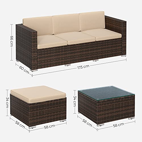 Balcony Furniture Garden Furniture Set PE Polyrattan Lounge Set with Cushions and Glass Table Patio Furniture Corner Sofa Outdoor for Patio Balcony Garden Brown Taupe