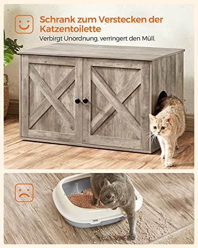 Greige  Cat Litter Tray Cabinet with Doors for Cat Litter Tray Cat House Easy Assembly