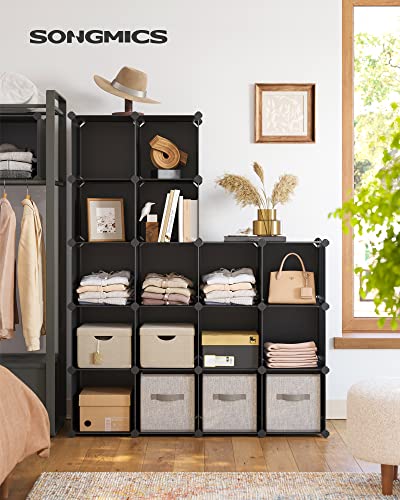 15-Cube Storage Unit, Shoe Rack, DIY Shelving System, Stackable Cubes, PP Plastic Shelf, Wardrobe, Closet Divider, for Bedroom, Office, Black