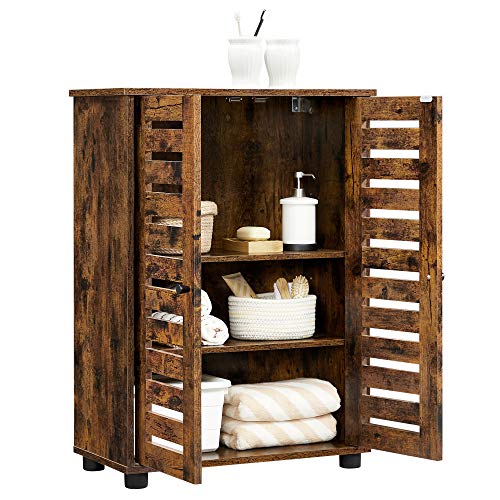 Bathroom Floor Cabinet, Storage Cabinet Unit, Multipurpose Cabinet, with 2 Louvred Doors, Adjustable Shelf, Sideboard, for Bedroom, Living Room, Kitchen, Rustic Brown