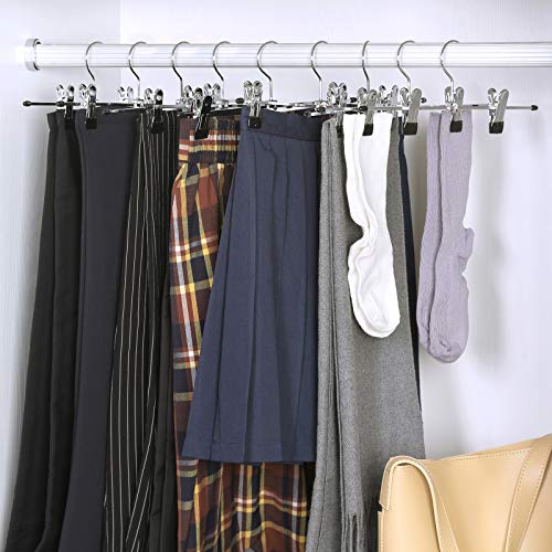 Metal Trousers Hangers, Pack of 20, Non-Slip Skirt Hangers with Clips for Pants Socks, 31 cm Long, Heavy-Duty, Chrome-Plated, Silver and Black