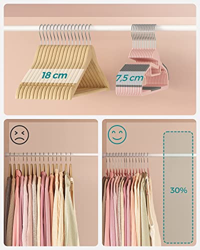 50 Pack Coat Hangers, Premium Quality Plastic Suit Hangers, Heavy Duty, S-Shaped Opening, Non-Slip, Durable, 0.5 cm Thick, Space Saving, 360º Swivel Hook, Pink and Dark Grey