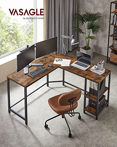 Computer Desk, L-Shaped Corner Desk, Workstation with Shelves for Home Office, Space-Saving, Easy to Assemble, Industrial, Rustic Brown and Black