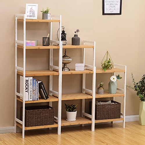 3-Tier Bamboo Storage Rack for Bathroom, Kitchen, Bedroom, 45 x 31.5 x 80 cm Natural Grain and White