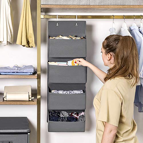 Over-Door Storage with 4 Pockets, Wall Hanging Storage Organiser, Practical and Spacious, for Children’s Room Office Bedroom, 33.5 x 12 x 100 cm, Grey