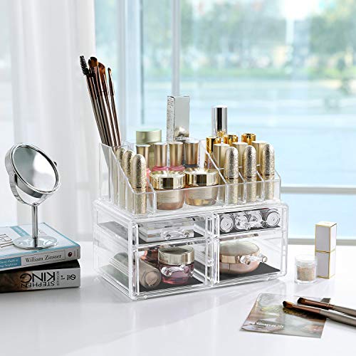 Acrylic Makeup Organiser Cosmetic Jewellery Storage with 4 clear drawers Display Boxes 2 Pieces Set