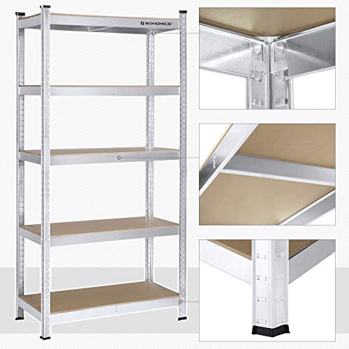 5-Tier Shelving Unit, Steel Shelving Unit for Storage, Tool-Free Assembly, for Garage, Shed, Load Capacity 875 kg, 40 x 90 x 180 cm, Silver