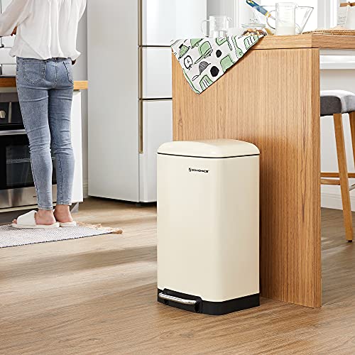 Rubbish Bin, 30 L Kitchen Bin, Steel Pedal Bin with Inner Bucket and Lid, Soft Closure, Odour Seal for Kitchen, Living Room, Cloud White