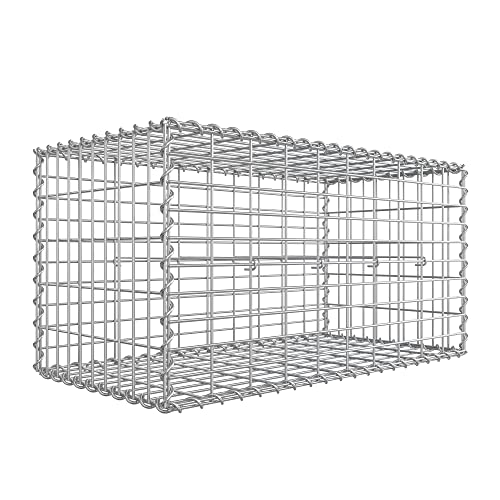 Gabion  Stone Basket, Gabion Basket, Wire Fence, with 5 x 10 cm, Fine Mesh, Stainless Galvanised Steel, 100 x 50 x 50 cm, Garden Decoration, Plant Wall, Silver