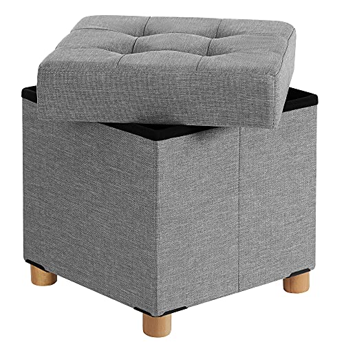 Storage Ottoman, Padded Foldable Bench, Chest with Lid, Solid Wood Feet, Space-Saving, Holds up to 300 kg, for Bedroom, Hallway, Children’s Room, Light Grey