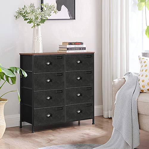 Fabric Chest of Drawers, Storage Drawers Tower, Dresser Cabinet with 8 Drawers for Bedroom Closet Living Room, Metal Frame, Industrial, Rustic Brown and Black