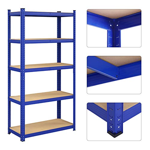 5-Tier Shelving Unit, Steel Shelving Unit for Storage, Tool-Free Assembly, for Garage, Shed, Load Capacity 875 kg, 40 x 90 x 180 cm, Blue