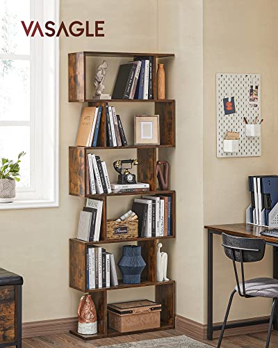 Wooden Bookcase, Cube Display Shelf and Room Divider, Freestanding Decorative Storage Shelving, 6-Tier Bookshelf, Rustic Brown