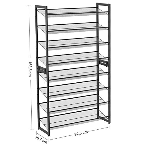 8-Tier Shoe Rack, Set of 2 Stackable 4-Tier Shoe Organiser, Metal Shoe Storage with Adjustable Mesh Shelves, Flat or Angled, Mountable, Black