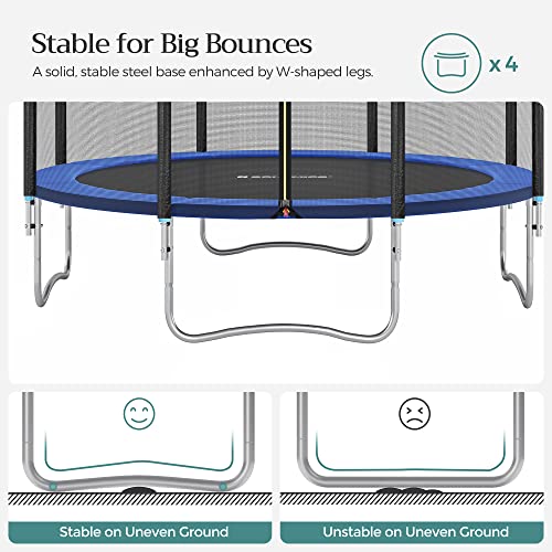 Trampoline 305 cm (10 ft), Outdoor Backyard Trampoline, TÜV Rheinland GS Certificate, with Enclosure Safety Net, Spring Cover Pad, Ladder, Holds 150 kg, Blue