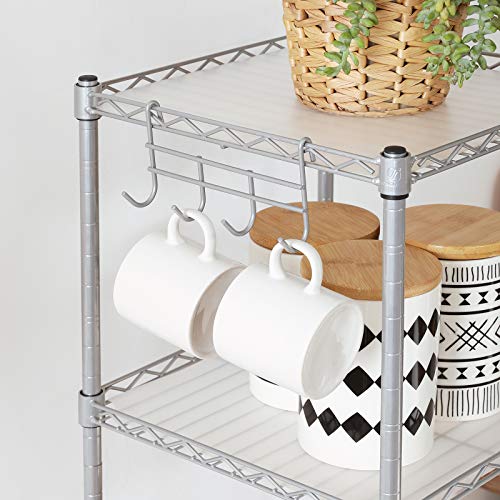 Bathroom Shelf, Metal Storage Rack, Total Load Capacity 100 kg, with 5 PP Sheets, Removable Hooks, 30 x 30 x 123.5 cm, Expandable Design, for Small Space, Silver and Translucent