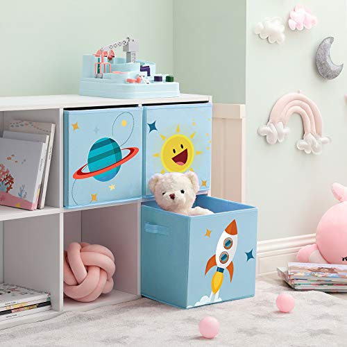 Storage Boxes, Set of 3, Toy Organiser Boxes, Foldable Storage Cubes with Two Handles, for Kid’s Room, Playroom, Bedroom, 30 x 30 x 30 cm, Space Theme, Blue 