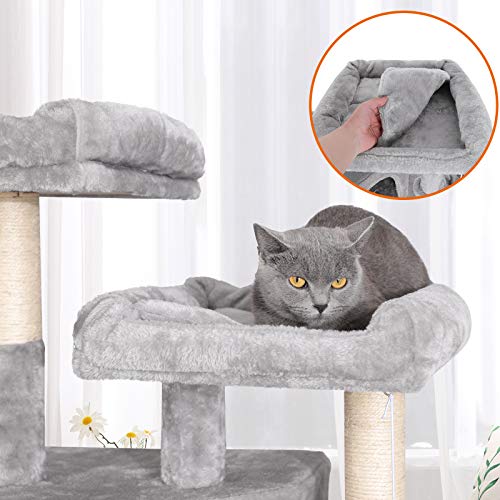 Large Cat Tree with 3 Cat Caves, 164 cm Cat Tower, Light Grey