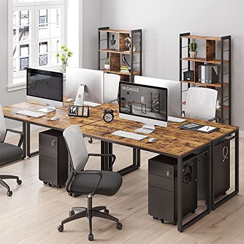 Computer Desk, Writing Desk, Home Office Desk with 8 Hooks, 140 x 60 x 75 cm, for Study and Bedroom, Easy Assembly, Steel, Industrial Design, Rustic Brown and Black