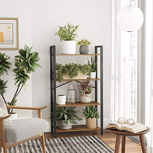 4-Tier Bookshelf, Storage Rack with Steel Frame, 120 cm High, for Living Room, Office, Study, Hallway, Industrial Style, Rustic Brown and Black