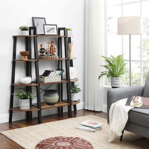 Corner Shelf, 4-Tier Industrial Storage Rack, Ladder Bookcase, Organiser Unit for Home, Living Room, Bedroom, Balcony, Rustic Brown and Black