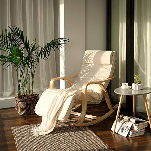 Solid Wood Rocking Chair Footrest with 5 Adjustable Heights Holds up to 150 kg Light Grey