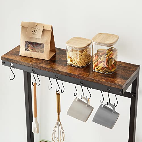 Kitchen Storage Unit, Shelf Organiser and Baker's Rack with Storage Shelves, 12 Hooks, Industrial Microwave Oven Shelf, 60 x 40 x 151.5 cm, Rustic Brown and Black