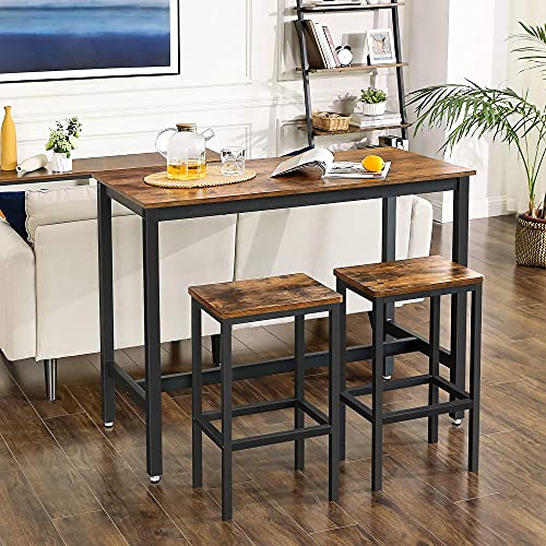 Dining Table Set, Bar Table with 2 Bar Stools, Breakfast Dining Table and Stools Set, Kitchen Counter with Bar Dining Chairs, for Kitchen, Living Room, Dining Room, Rustic Brown