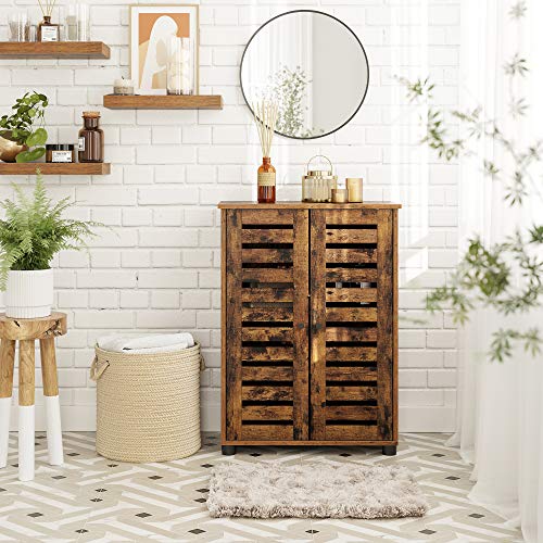 Bathroom Floor Cabinet, Storage Cabinet Unit, Multipurpose Cabinet, with 2 Louvred Doors, Adjustable Shelf, Sideboard, for Bedroom, Living Room, Kitchen, Rustic Brown