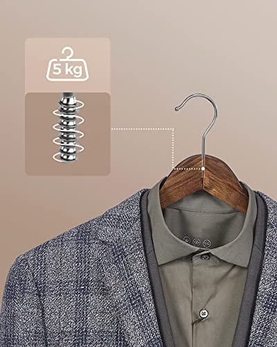 Wooden Hangers, Set of 20, Coat Hangers, Clothes Hangers, with Shoulder Notches, Anti-Slip Trousers Bar, 360° Swivel Hook, for Suits, Shirts, Coats, Dark Walnut and Silver