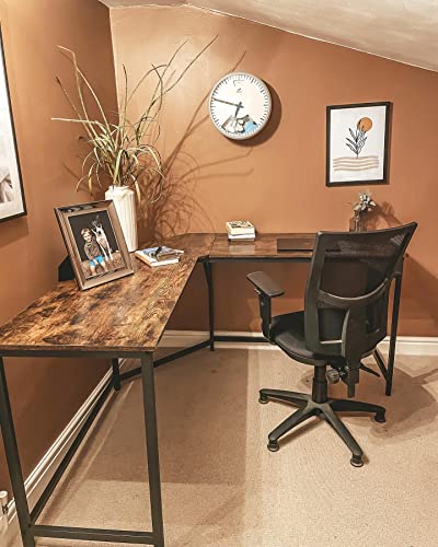 L-Shaped Computer Desk, Corner Desk for Study, Home Office, Gaming, Space-Saving, Easy Assembly, Industrial Design, Rustic Brown and Black