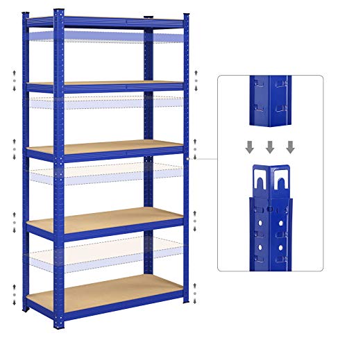 5-Tier Shelving Unit, Steel Shelving Unit for Storage, Tool-Free Assembly, for Garage, Shed, Load Capacity 875 kg, 40 x 90 x 180 cm, Blue