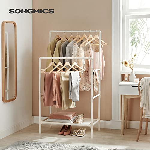 Metal Coat Rack with 2 Clothes Rails and 1 Shelf, Holds up to 70 kg, Easy to Assemble, White