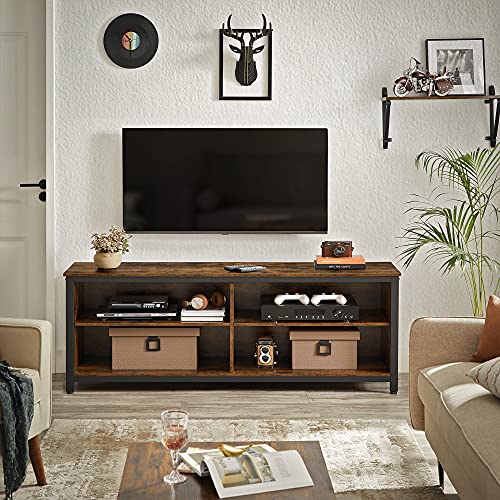 TV Stand, 4 Cubby TV Cabinet for up to 65-Inch TVs, TV Table Unit with Adjustable Shelves and Cable Management, Industrial, Rustic Brown and Black