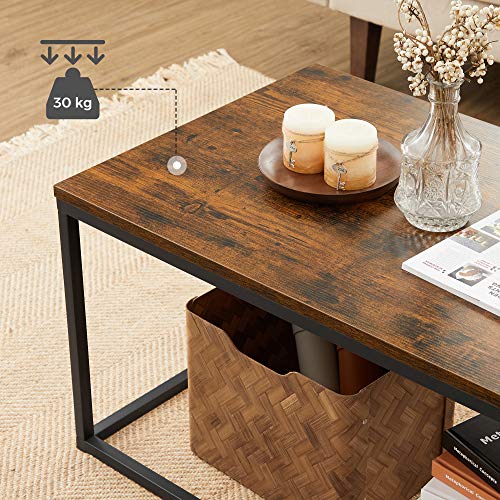 Coffee Table, Cocktail Table for Living Room, Tea Table with Steel Frame, Easy To Assemble, 100 x 55 x 45 cm, Industrial, Rustic Brown and Black