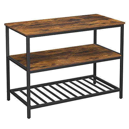 Baker's Rack, Kitchen Island with Large Worktop, Stable Steel Structure, 120 x 60 x 90 cm, Industrial Kitchen Shelf, Easy to Assemble, Rustic Brown and Black