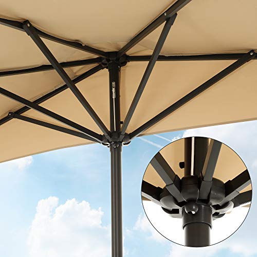 Parasol Umbrella, Dia. 2.7 m Sun Shade, Semicircular Polyester Canopy, Crank Mechanism, Sunshade with UPF 50+ Protection, Base Not Included, Outdoor Garden Terrace Patio, Taupe