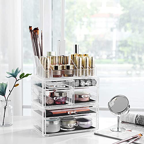 Makeup Organizer, Cosmetics Organizer with 6 Drawers and 16 Compartments in Different Sizes, transparent