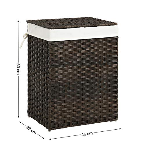 Handwoven Laundry Hamper, 23.8 Gal (90L) Synthetic Rattan Clothes Laundry Basket with Lid and Handles, Foldable, Removable Liner Bag, Brown U