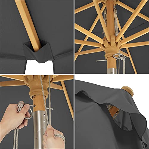 Balcony Umbrella, 3 x 2 m Rectangular Garden Parasol, Sun Protection, Wooden Pole and Ribs, Tilt Mechanism, Base Not Included, for Patio Outdoor Garden Terrace, Grey